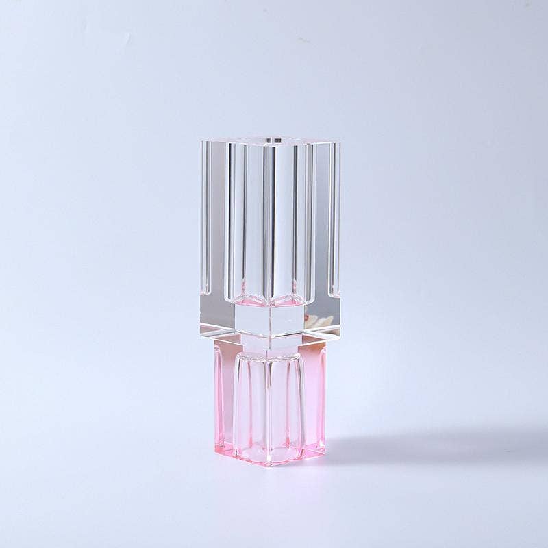 Crystal Square Vase with Colored Base: Large / Pink