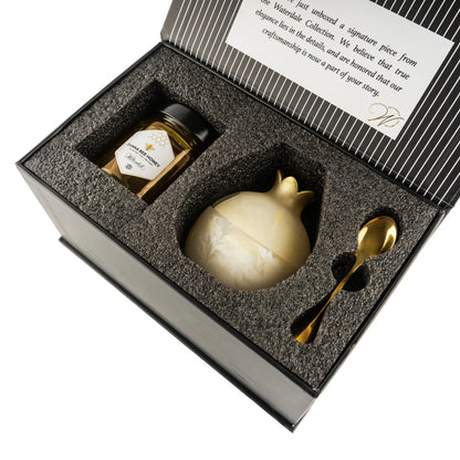 Gourmet Honey &amp; Resin Honey Dish Pomegranate Gift Set
