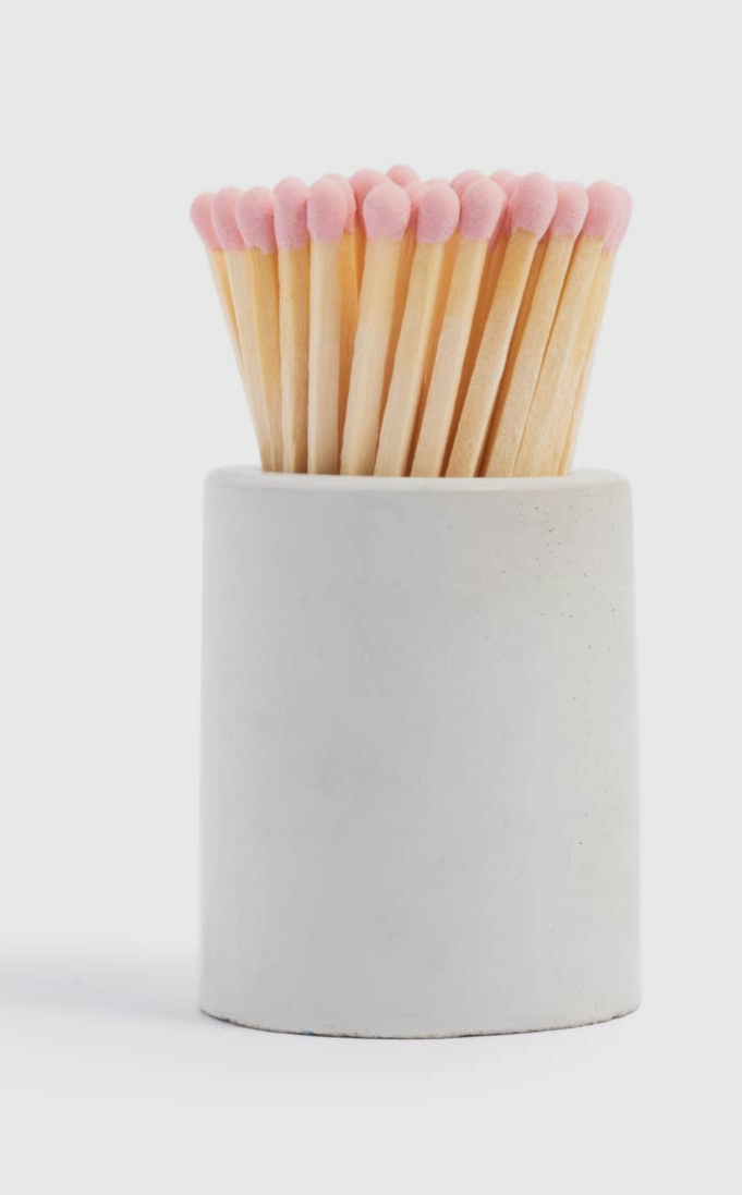 White Round Vessel with Baby Pink Matchsticks