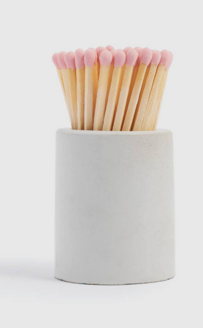 White Round Vessel with Baby Pink Matchsticks