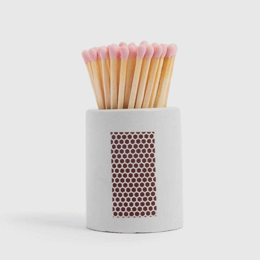 White Round Vessel with Baby Pink Matchsticks