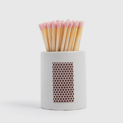 White Round Vessel with Baby Pink Matchsticks