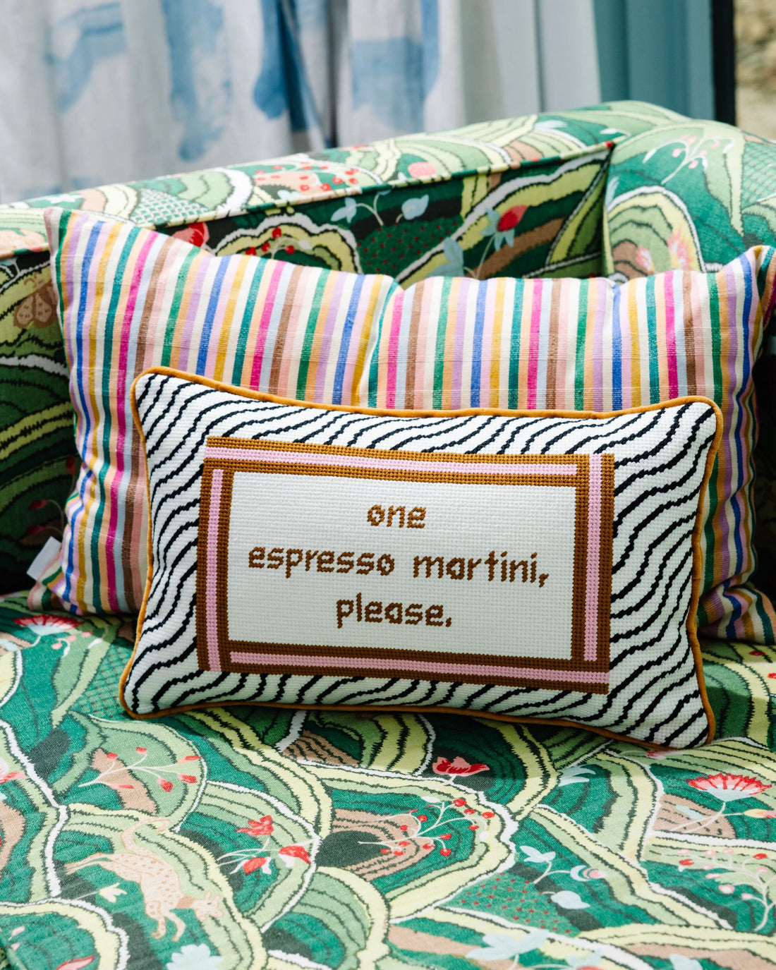 Espresso Martini Needlepoint Pillow