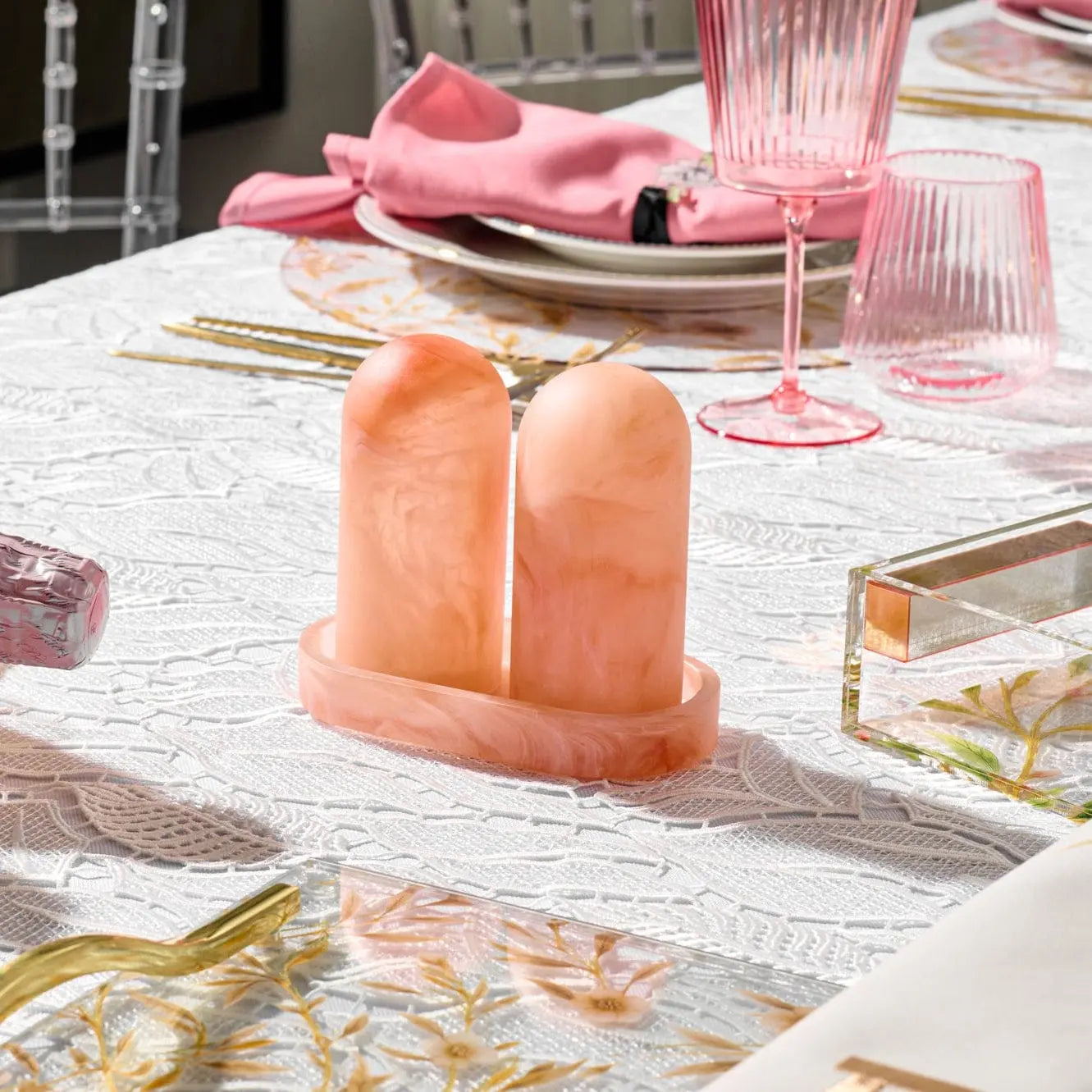 Resin Salt Shaker Set with Tray