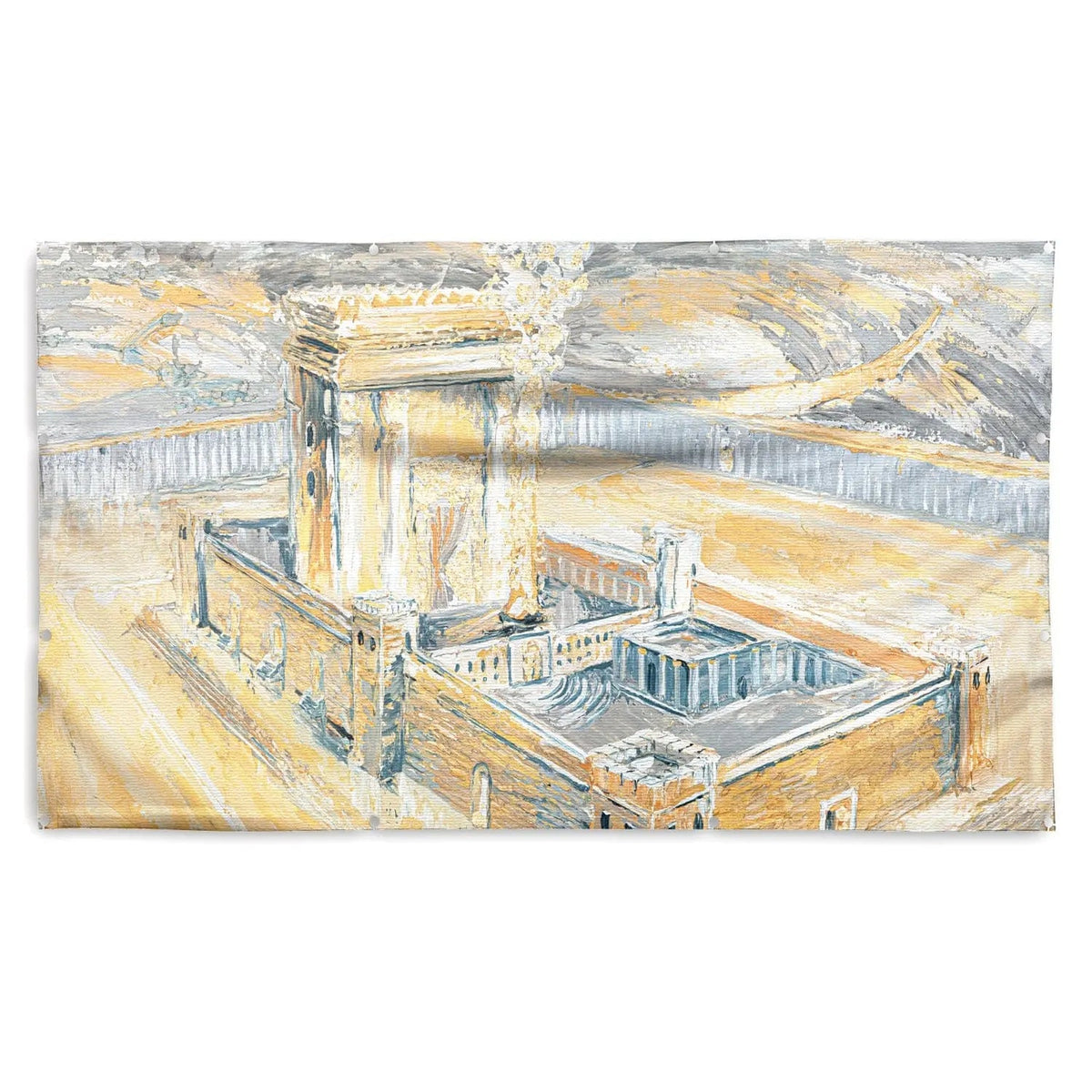 Bais Hamikdash of Gray &amp; Gold Vinyl Sukkah Mural Decoration