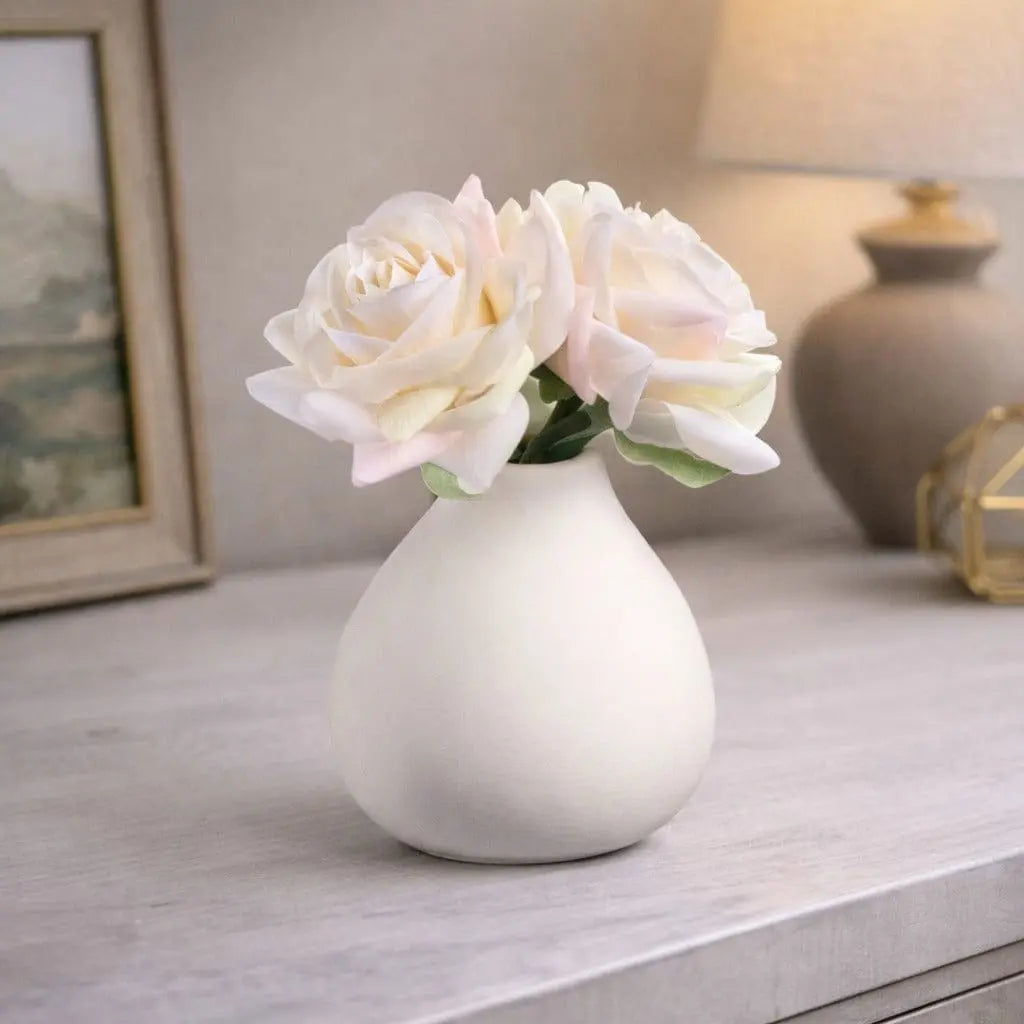 White Faux Floral Teardrop Vase