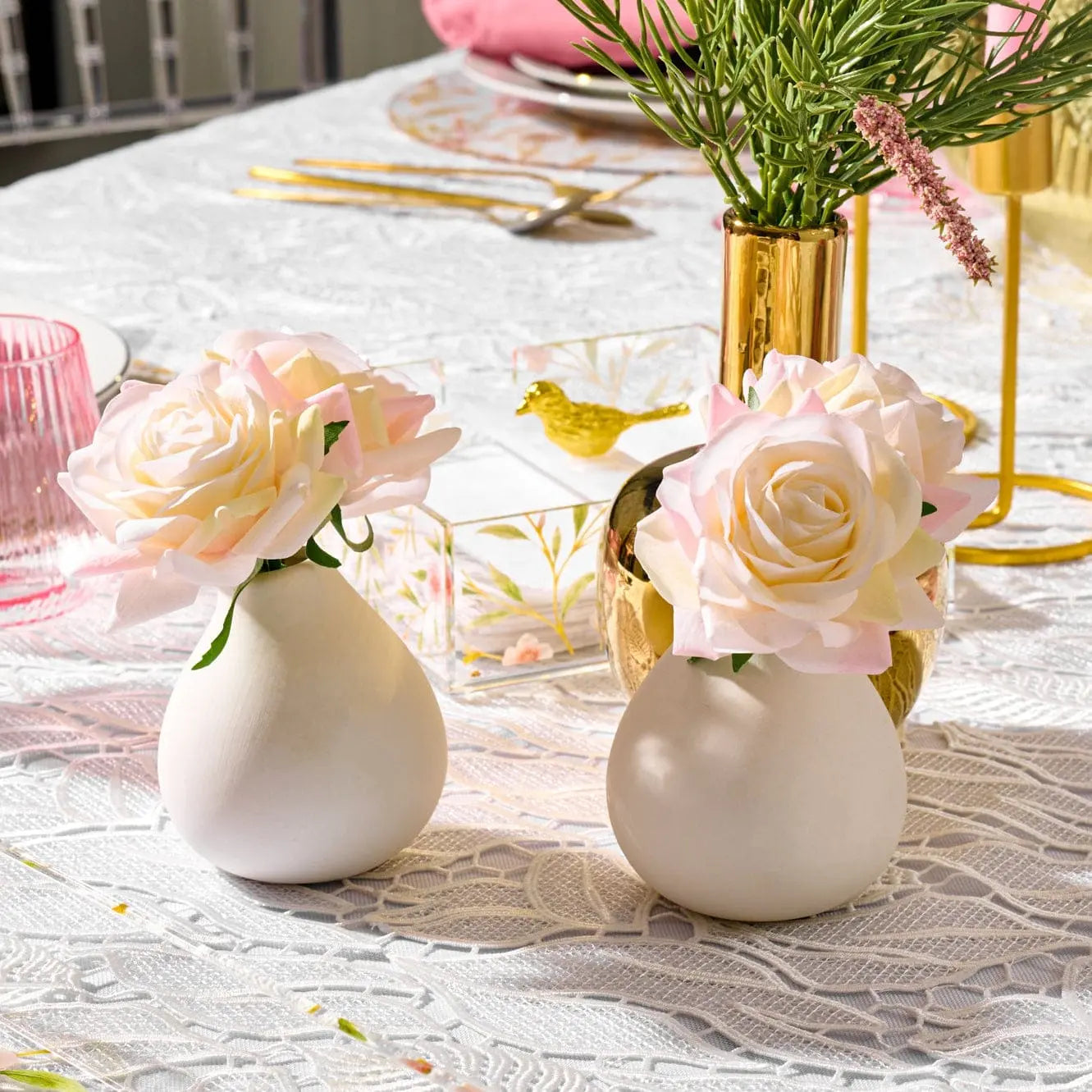 White Faux Floral Teardrop Vase