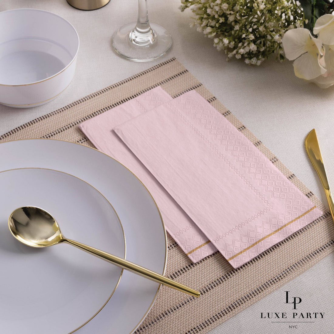 Blush with Gold Stripe Paper Napkins - 3 available sizes