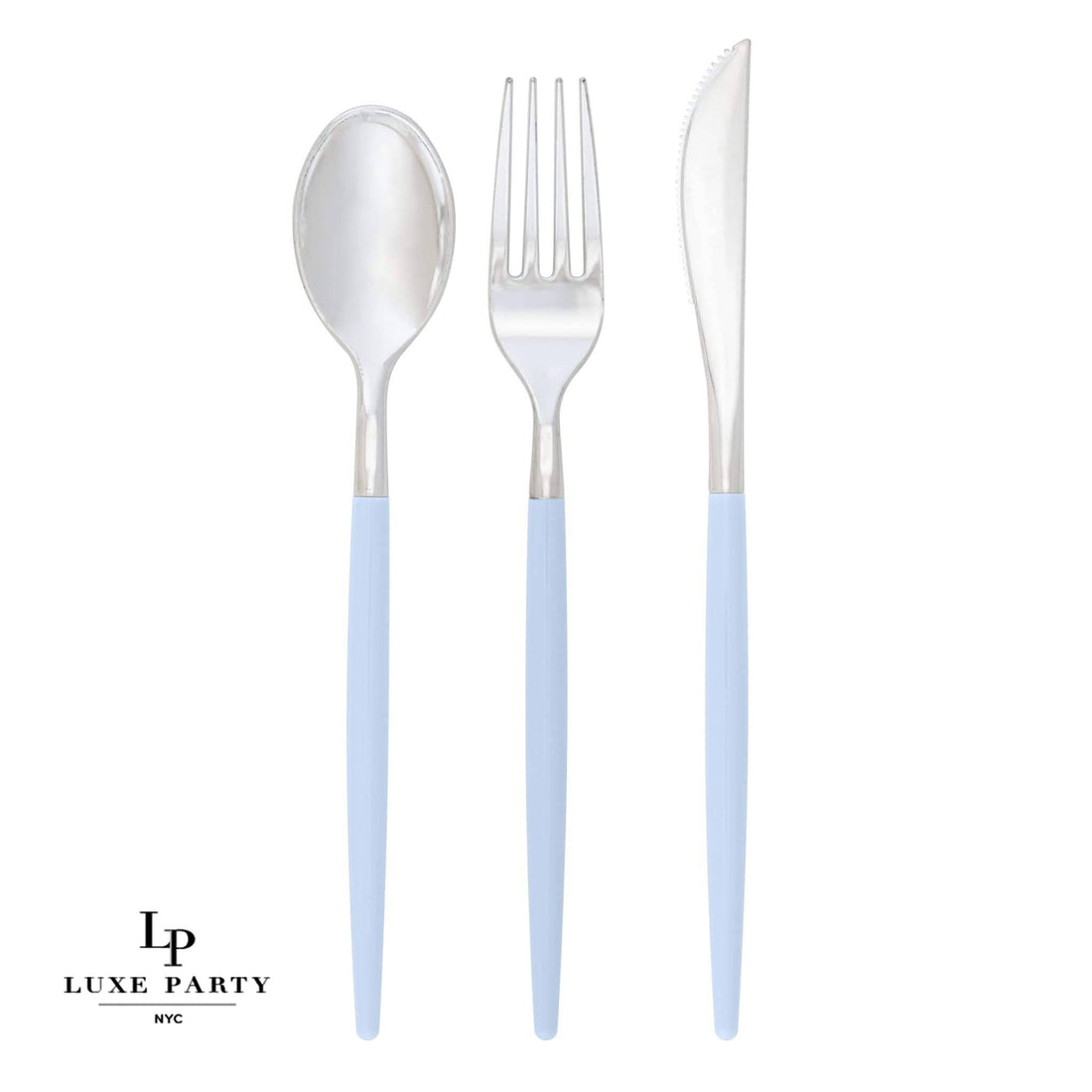 Ice Blue • Silver Plastic Cutlery Set | 32 Pieces