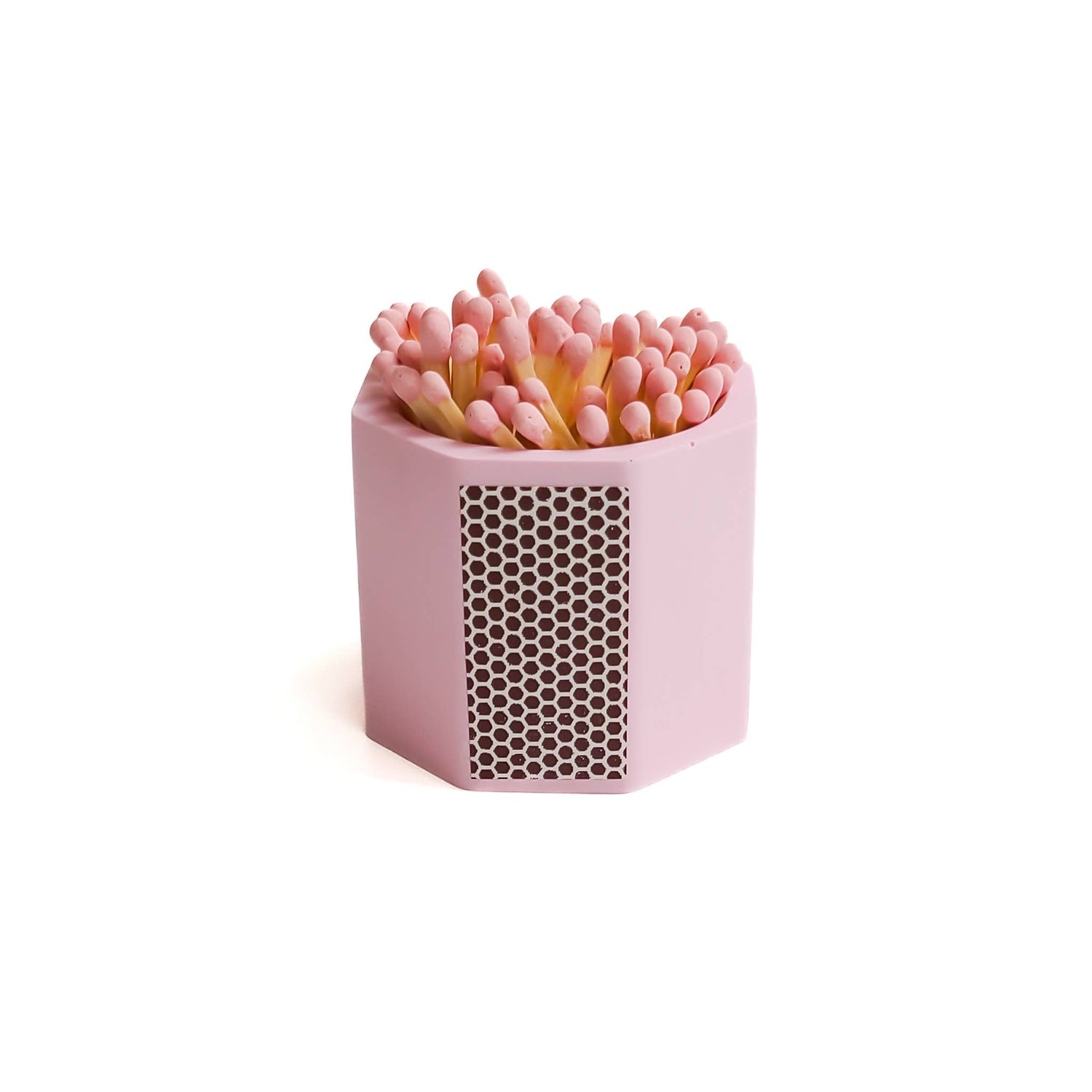 Pink Hexagon Vessel with Baby Pink Matchsticks