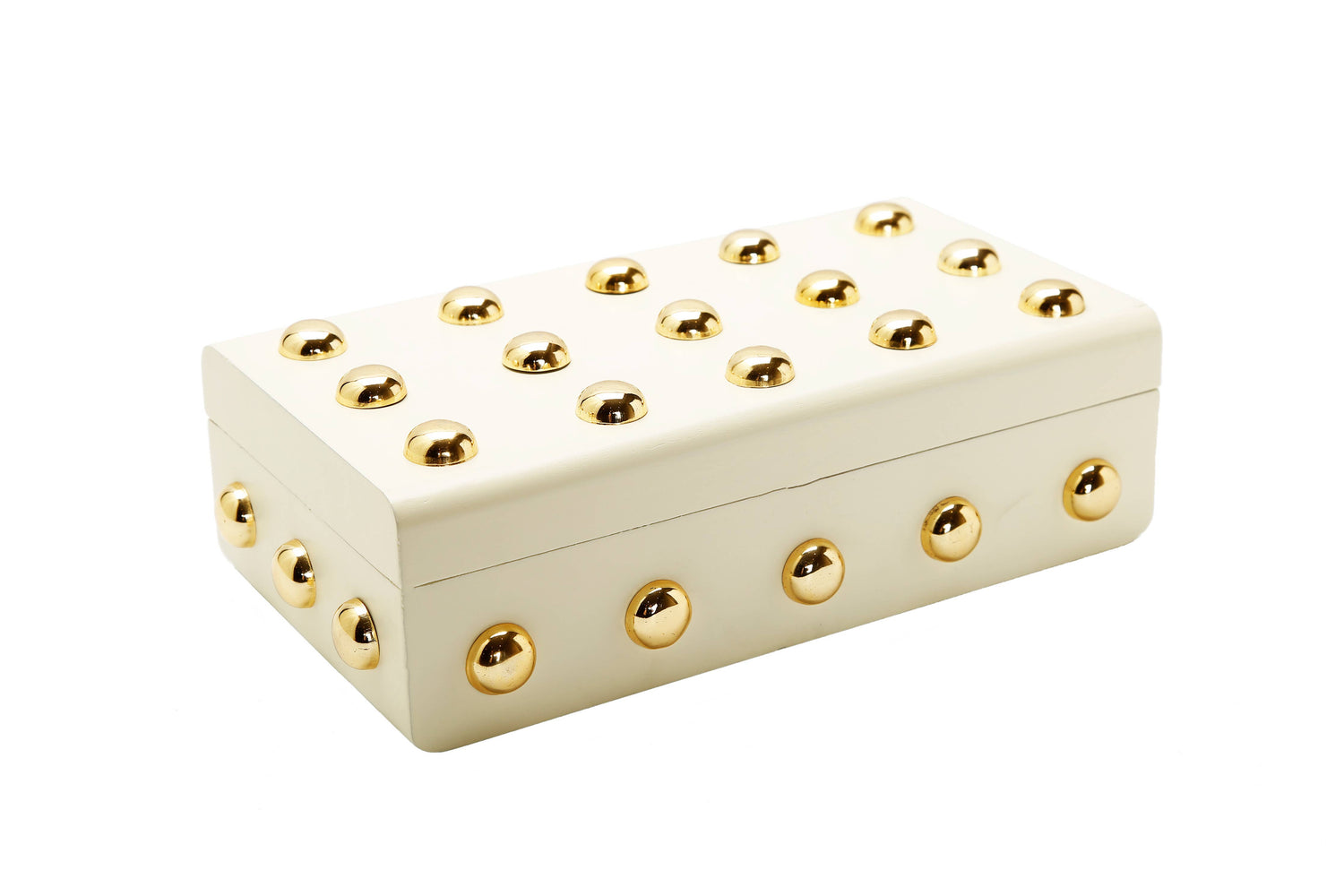 Beige Decorative Box With Shiny Gold Ball Design