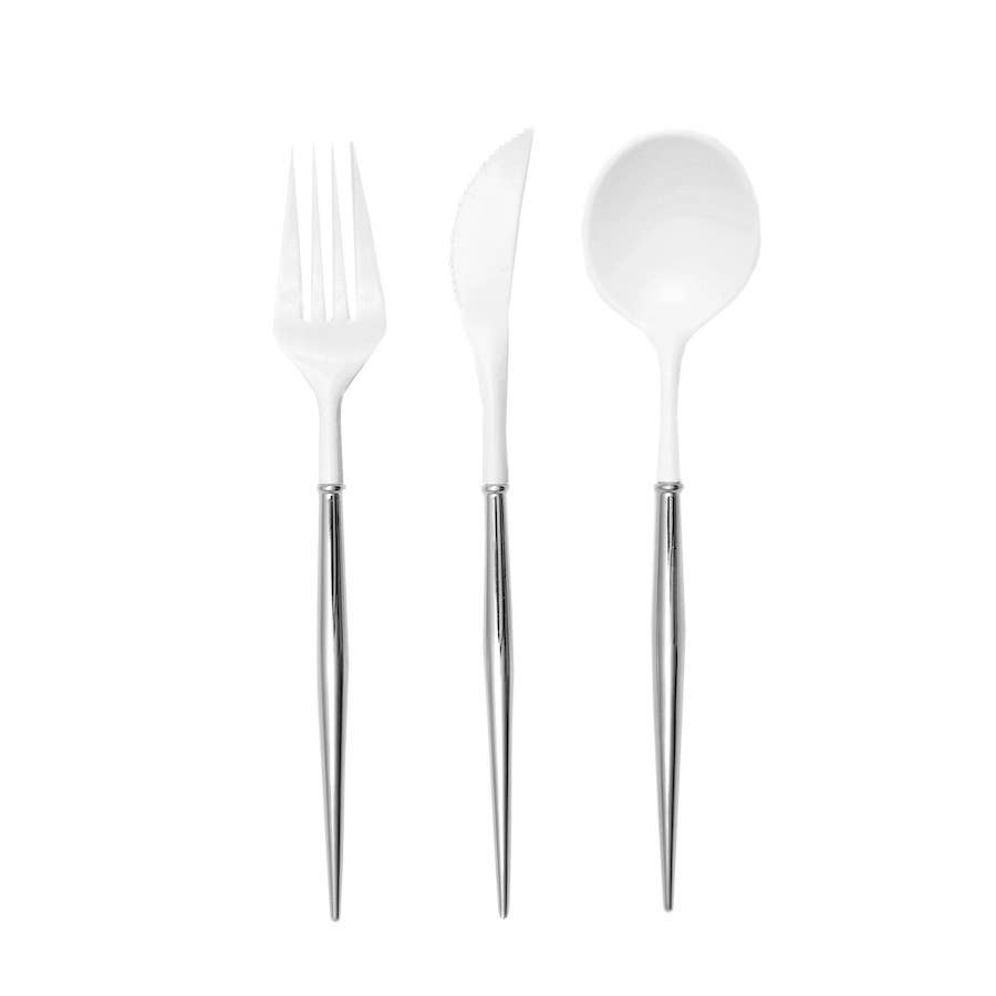 Bella Reusable Cutlery White/Silver Handle/Bulk Case of 36