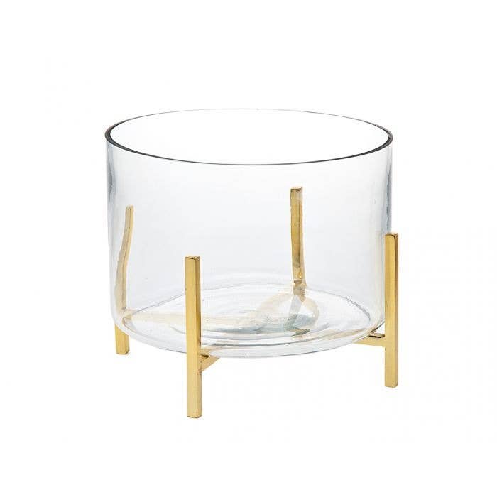 Gold Sq Wire Glass Salad Bowl