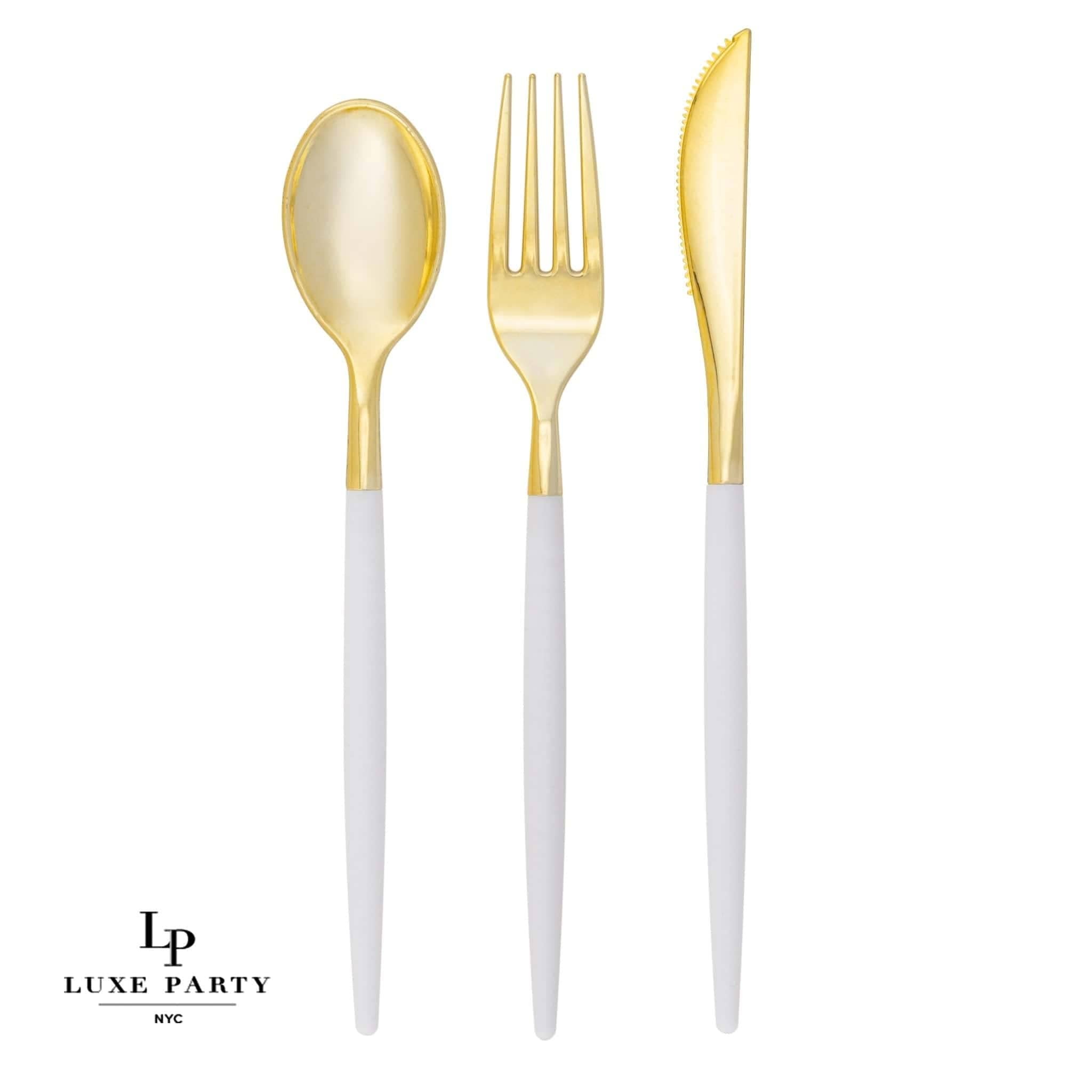 Chic Classic Clear and Gold Plastic Cutlery Set | 32 Pieces