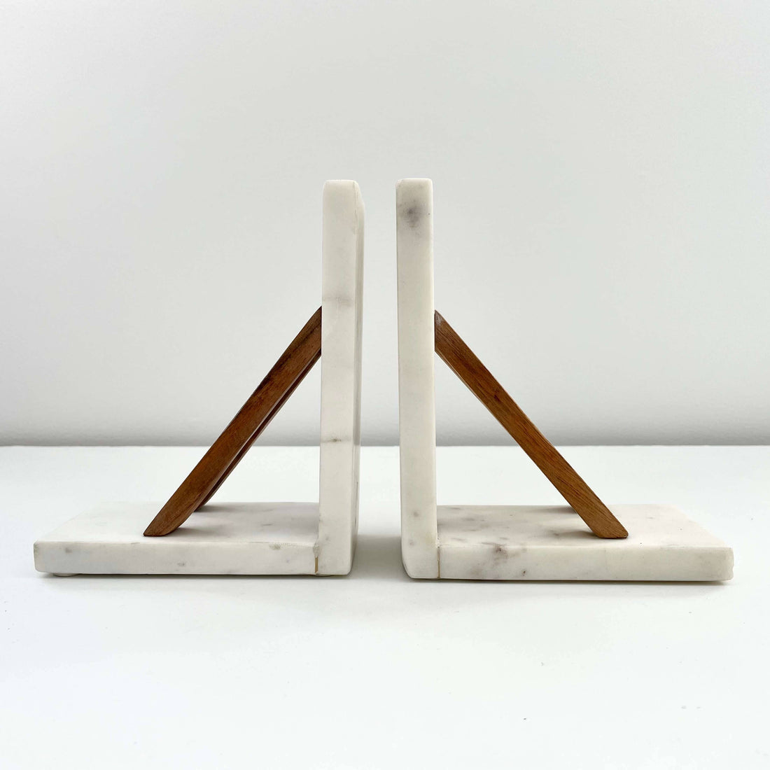 White marble &amp; acacia wood handmade minimal neutral bookends