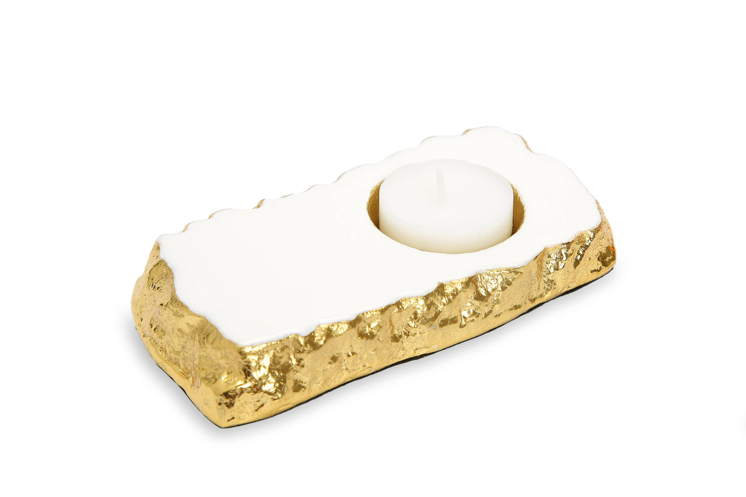 White Marble Tea Light Holder Gold Edged