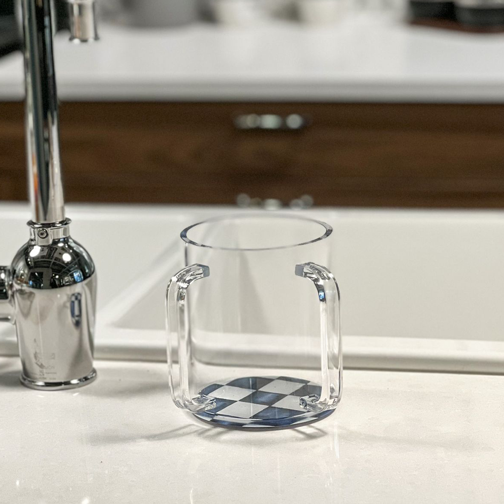 Lucite Wash Cup with NAVY Checkered Painted Base