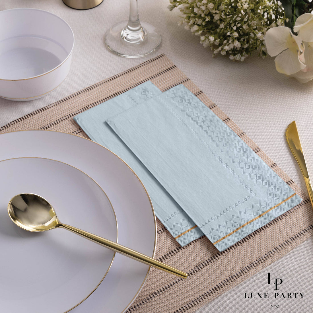 Mint with Gold Stripe Paper Napkins - 3 available sizes