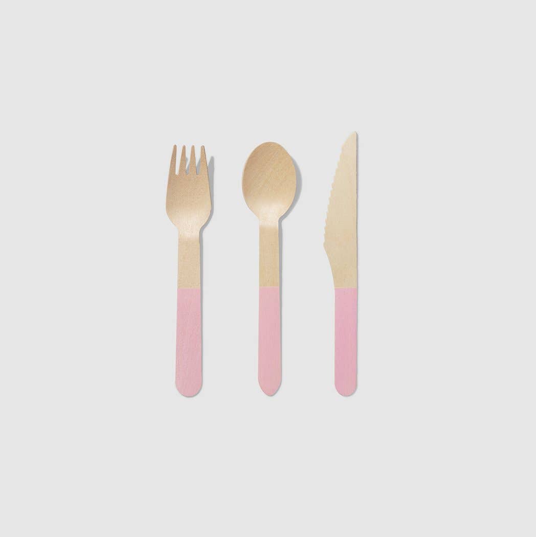 Pale Pink Wooden Cutlery Set (30 per Pack)